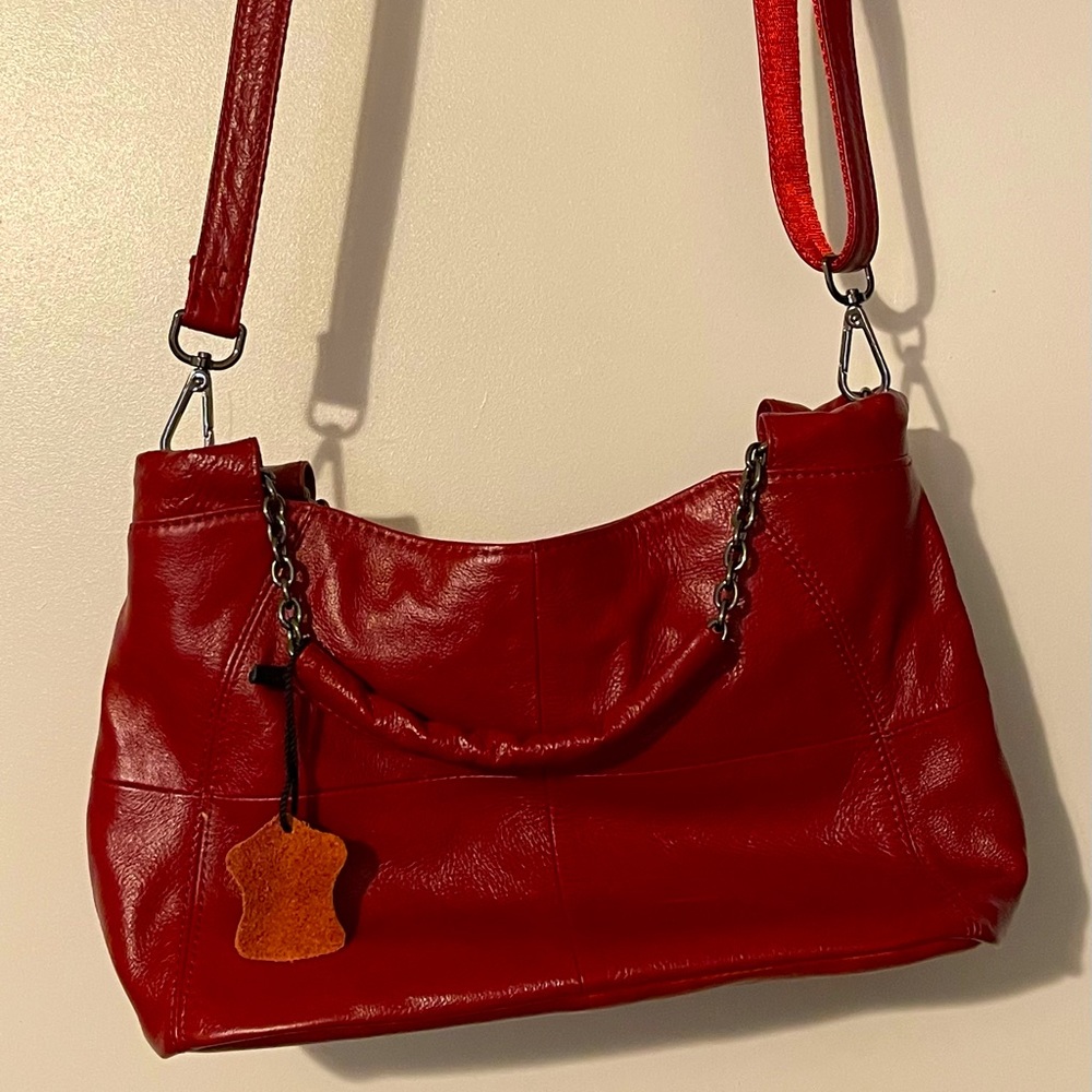 Jack & Chris Leather Handbag with Shoulder Strap - Red